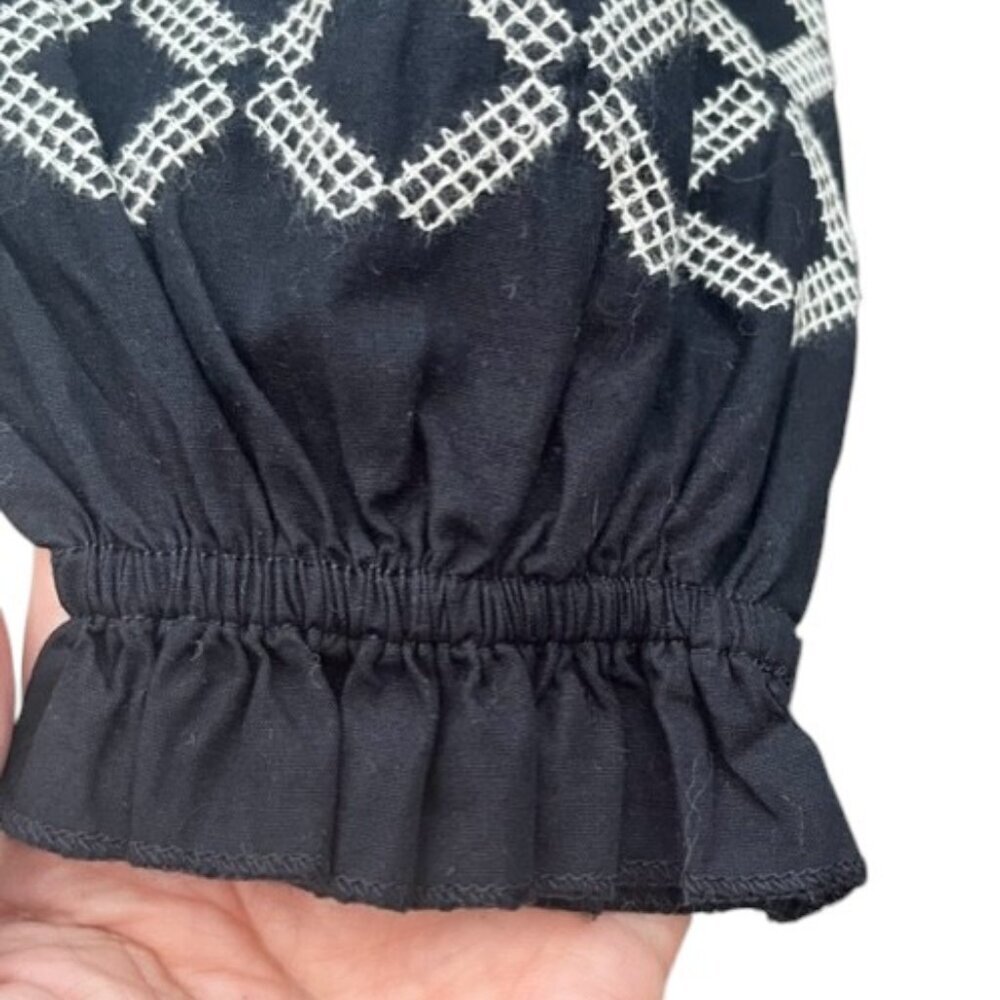INC Cotton Embroidered Smocked Top Off shoulder Deep Black Petite Medium  NWT - Picture 6 of 16